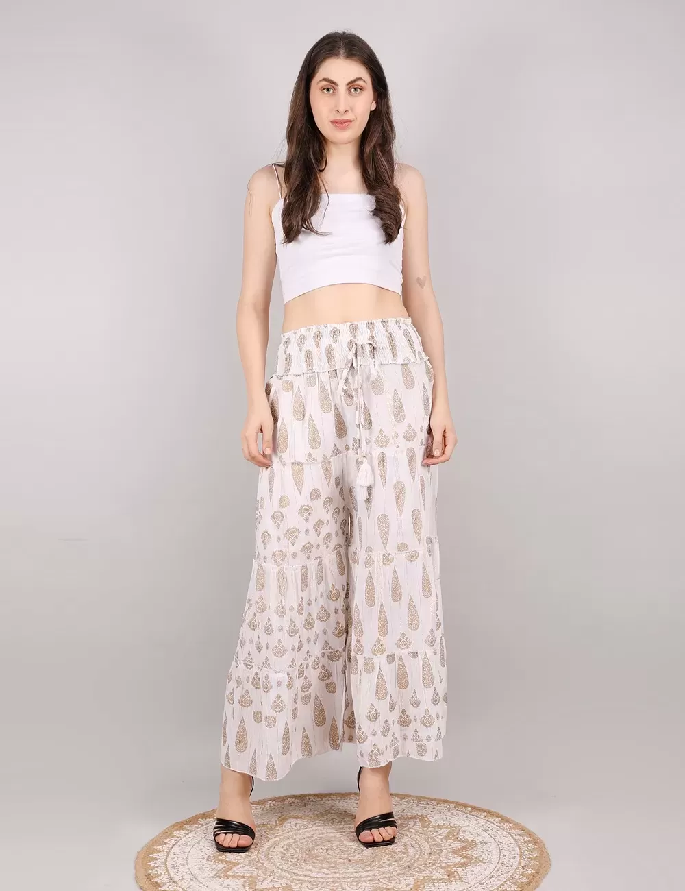 LI-02 : Stretchable Waist Paisley Print Palazzo