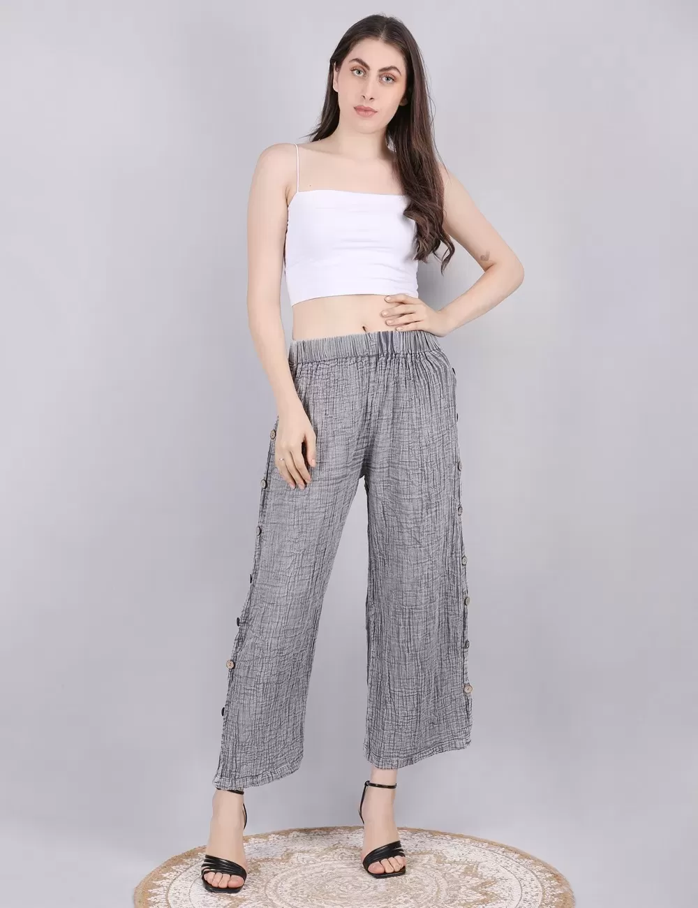 PE-19 : Casual Pants with Button Border