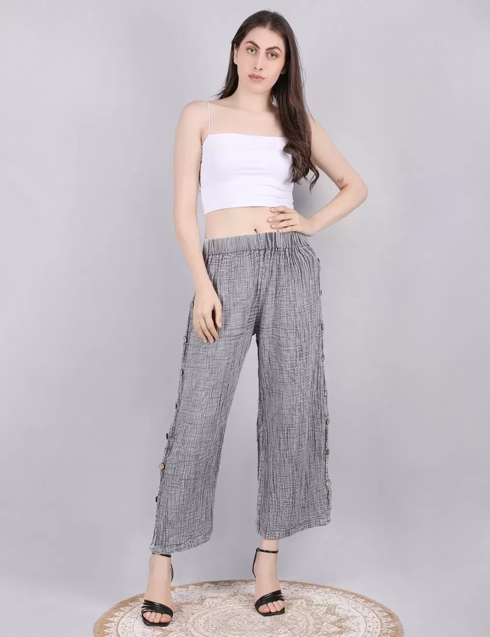 PE-19 : Casual Pants with Button Border