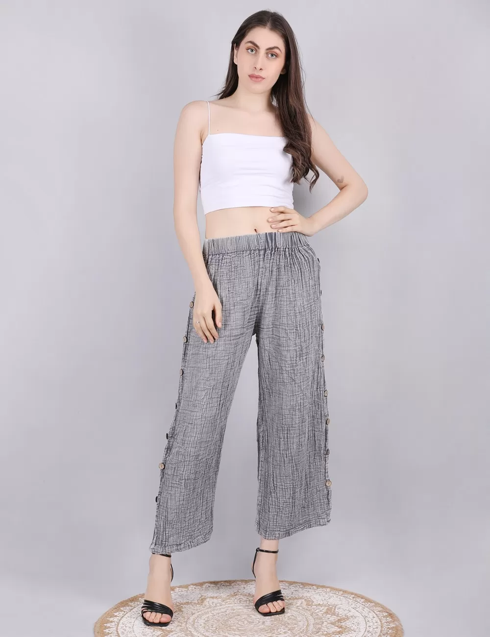 PE-19 : Casual Pants with Button Border