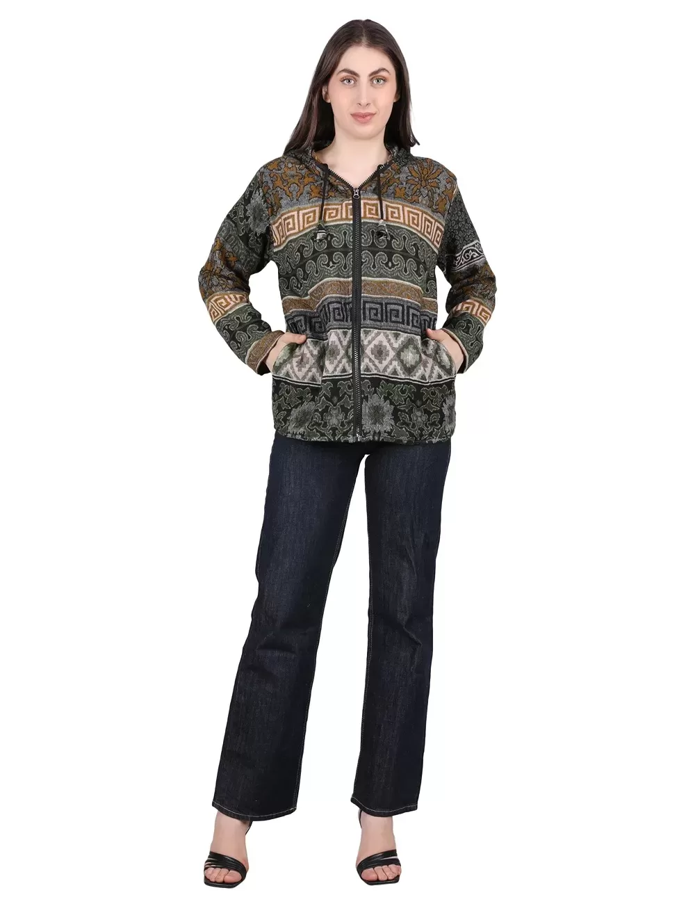 SG-193 : Print Shawl Zip Up Jacket