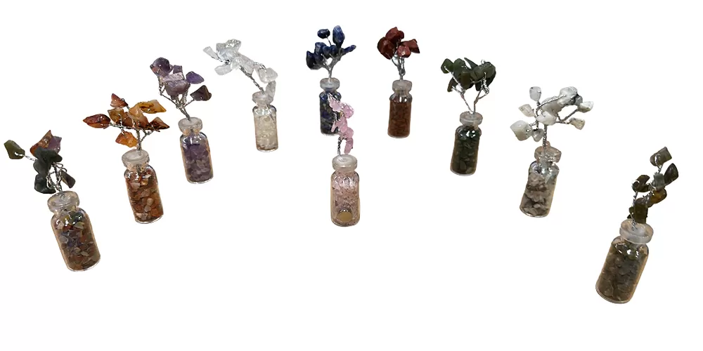 Bottle Crystal Tree Fridge Magnet - Single Tree Box Packaging - Assorted Crystals