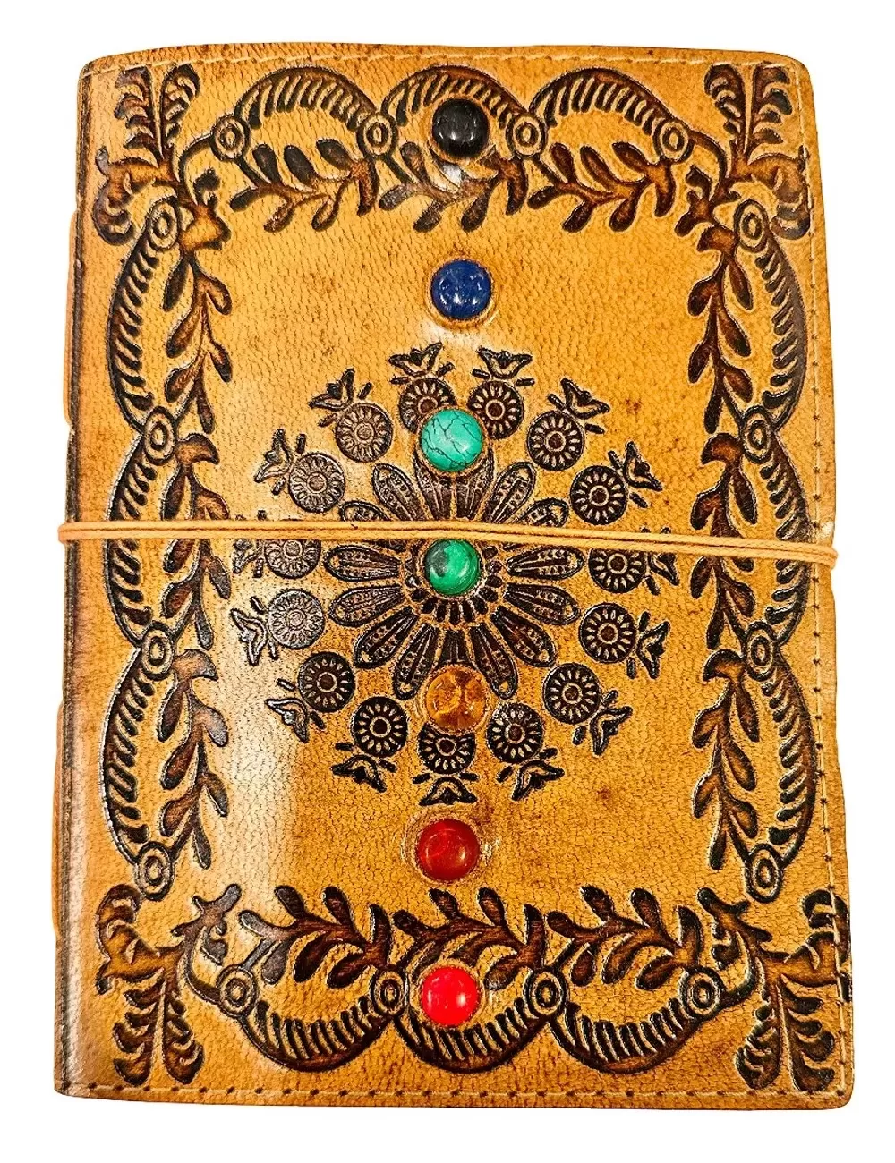SLD-1 : Sunflower Leather Tie Up Diary With Gemstones : 13X18 cms