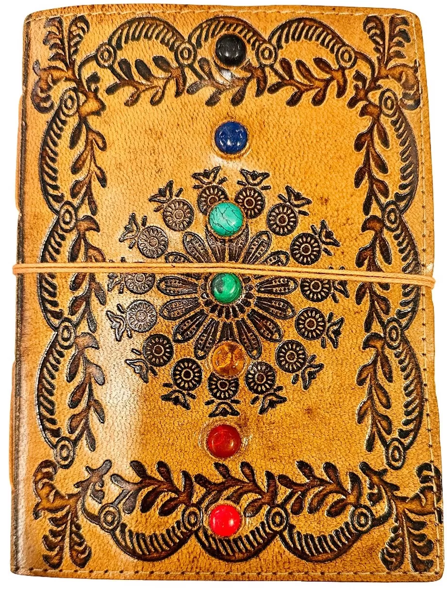 SLD-1 : Sunflower Leather Tie Up Diary With Gemstones : 13X18 cms