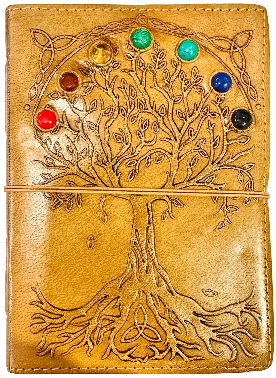 SLD-2 : Tree of Life Leather Tie Up Diary With Gemstones : 13X18 cms