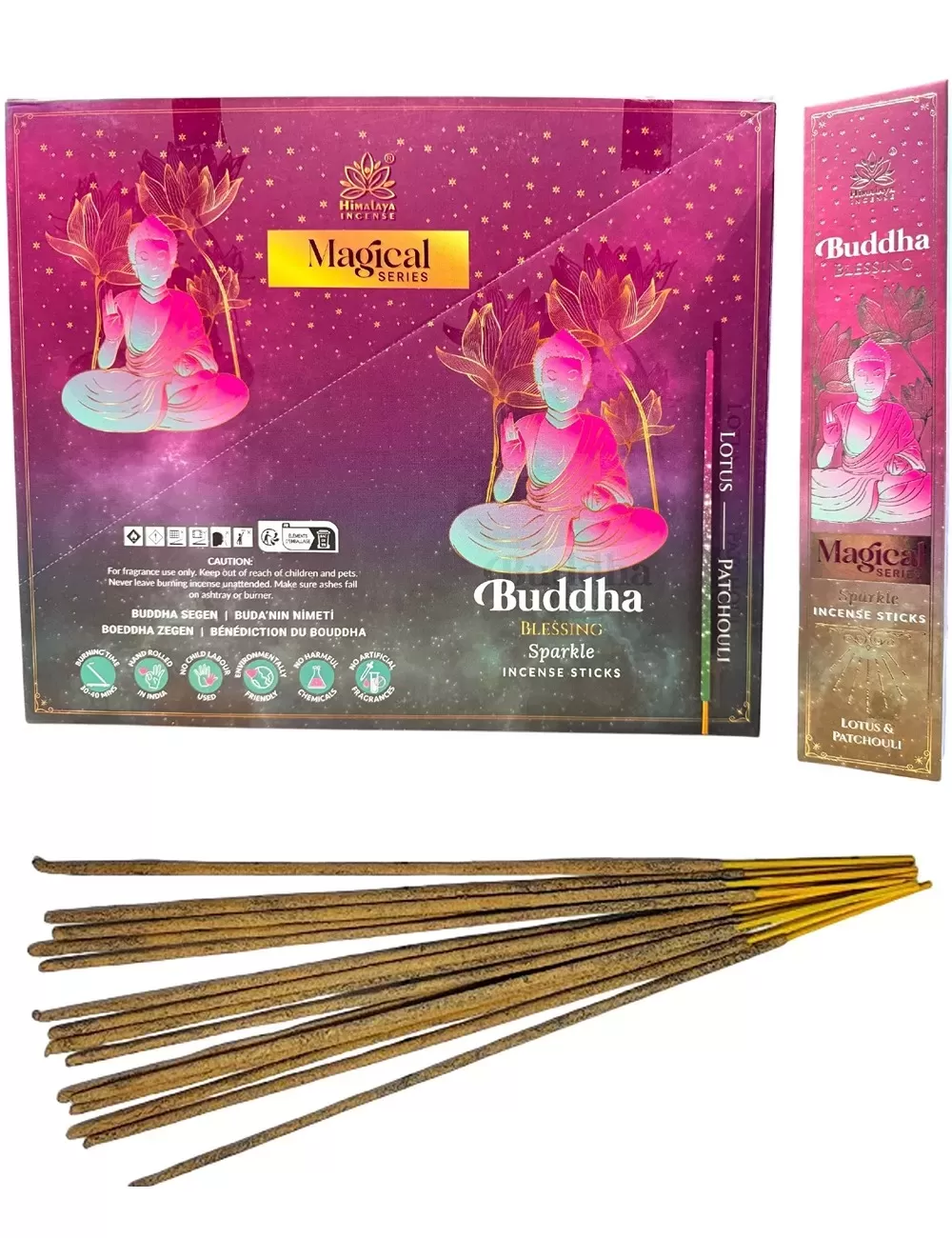 Himalaya - Magical Combination Series - Buddha Blessing Sparkle Incense - Lotus & Patchouli - 12 Packets Of 12 Sticks Each