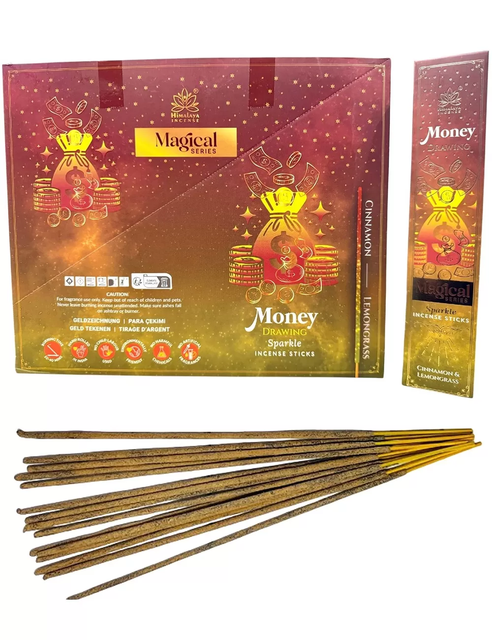 Himalaya - Magical Combination Series - Money Drawing Sparkle Incense - Cinnamon & Lemongrass - 12 Packets Of 12 Sticks Each