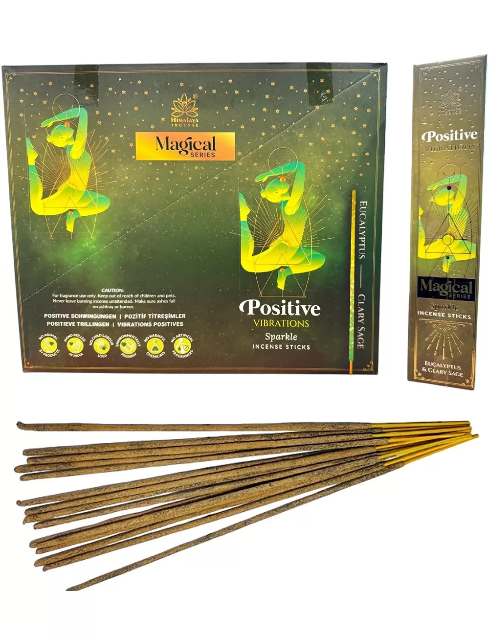 Himalaya - Magical Combination Series - Positive Vibrations Sparkle Incense - Eucalyptus & Clary Sage - 12 Packets Of 12 Sticks 
