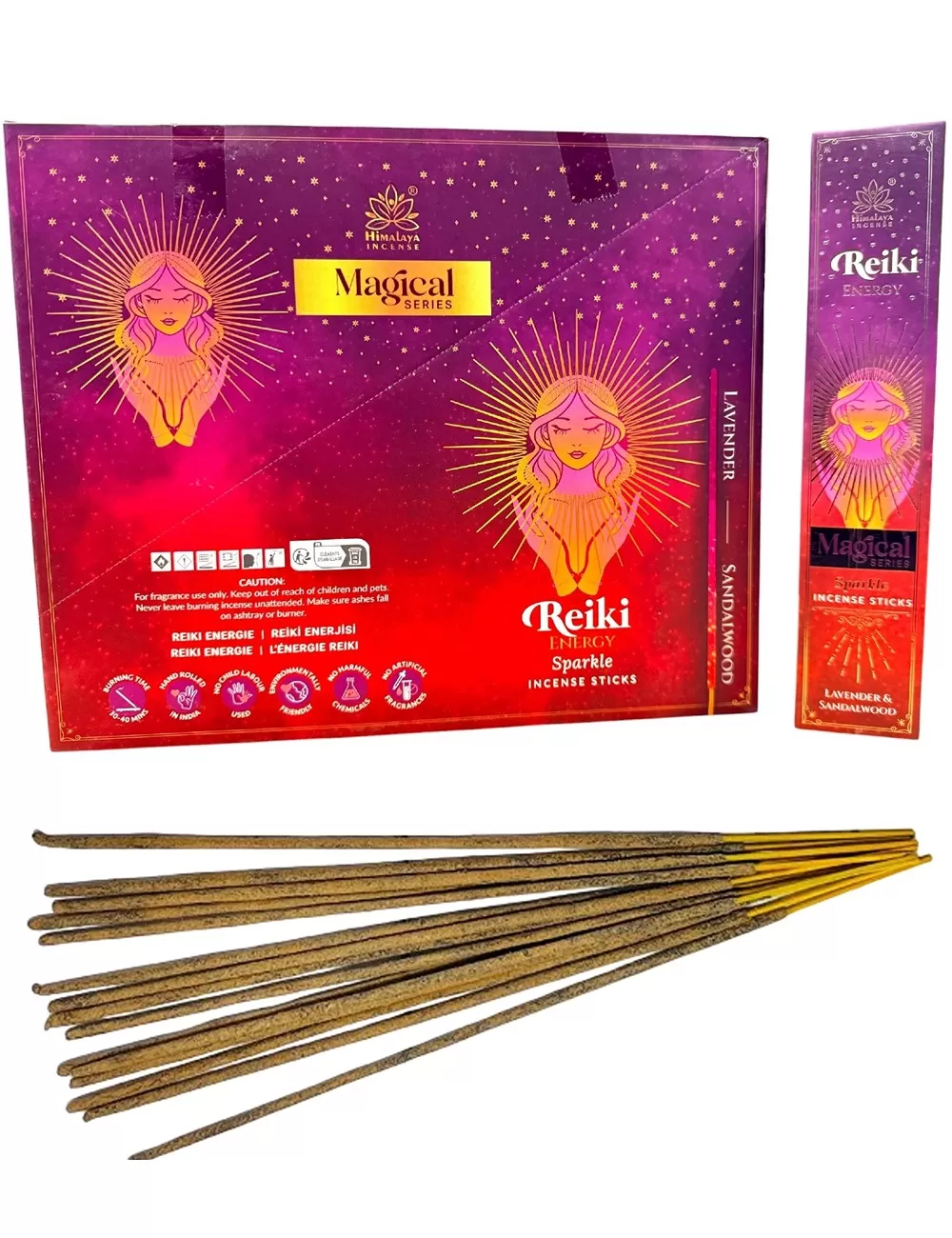 Himalaya - Magical Combination Series - Reiki Energy Sparkle Incense - Lavender & Sandalwood - 12 Packets Of 12 Sticks Each