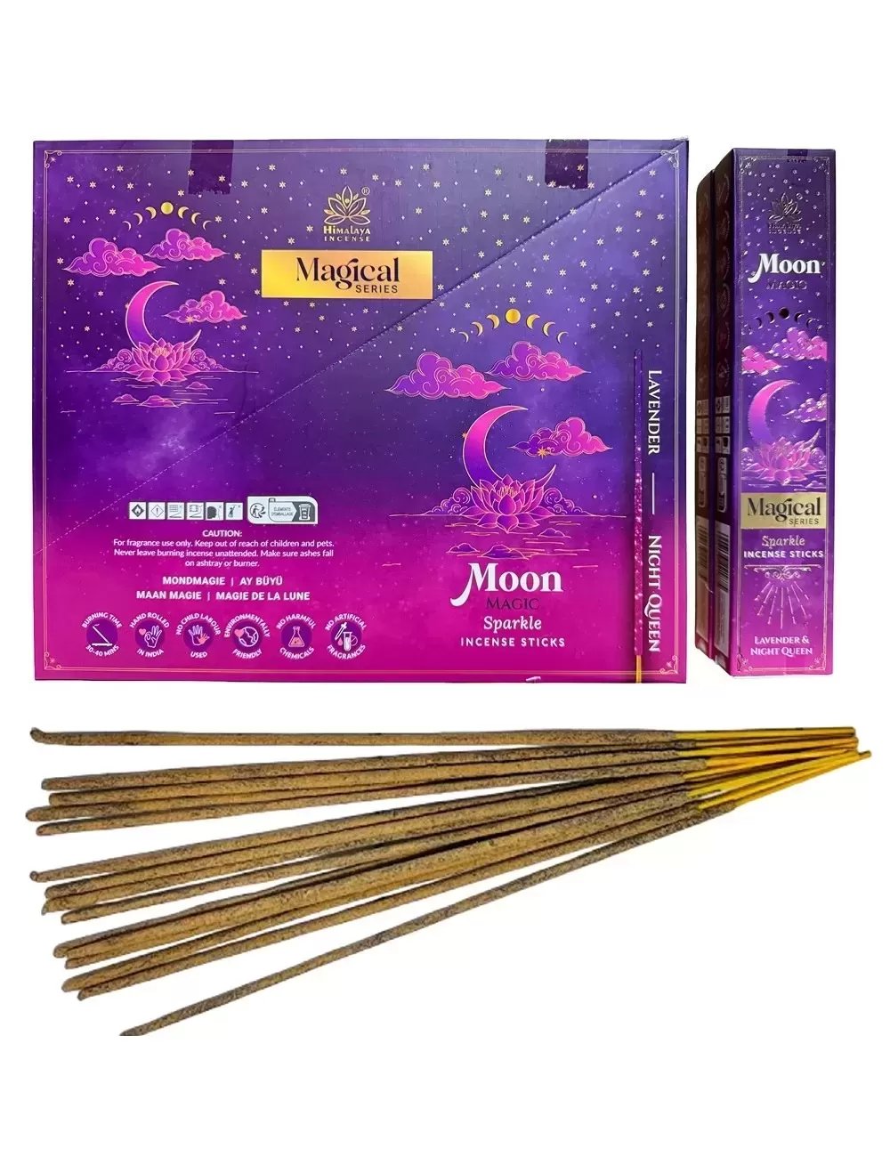 Himalaya - Magical Combination Series - Moon Magic Sparkle Incense - Lavender & Night Queen - 12 Packets Of 12 Sticks Each