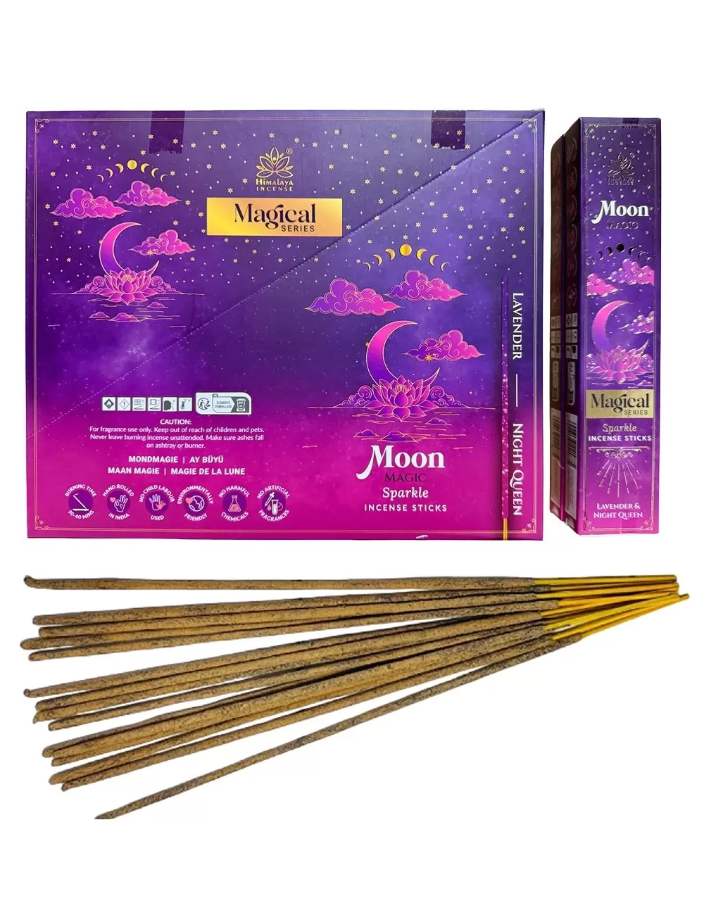 Himalaya - Magical Combination Series - Moon Magic Sparkle Incense - Lavender & Night Queen - 12 Packets Of 12 Sticks Each