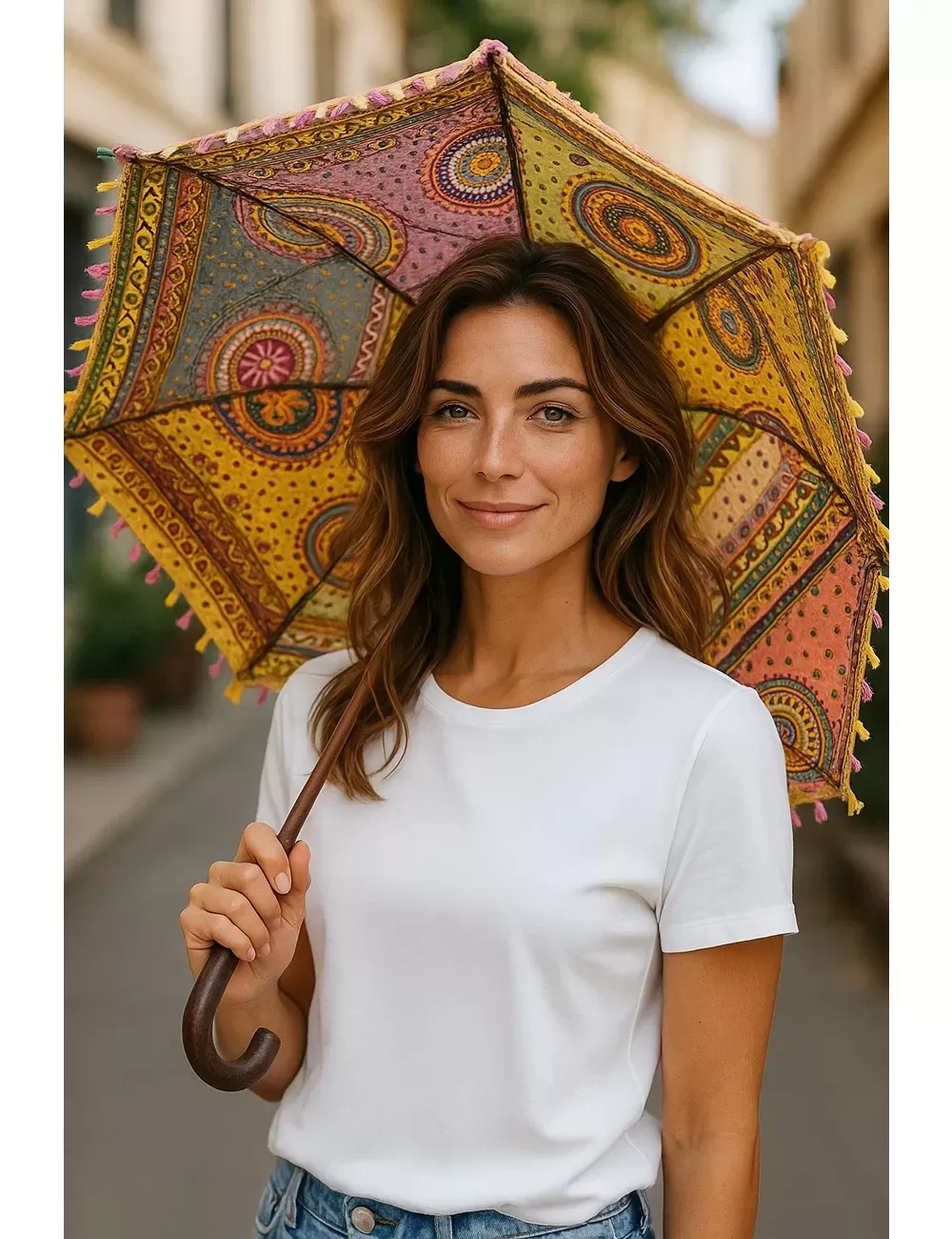 UMB-01 : Bohemian Handmade Embroidery Design Umbrella Parasol | Small | Assorted Colors