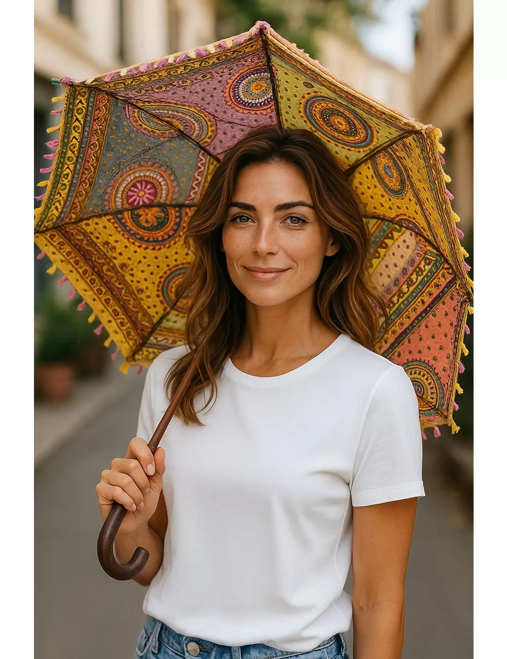 UMB-01 : Bohemian Handmade Embroidery Design Umbrella Parasol | Small | Assorted Colors