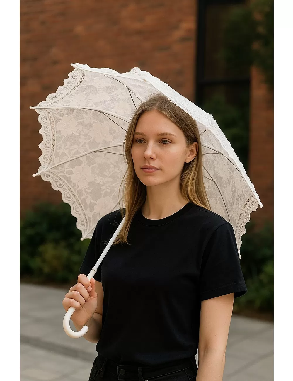 UMB-04 : Bohemian Handmade Lace Design | Cotton White Lace Umbrella