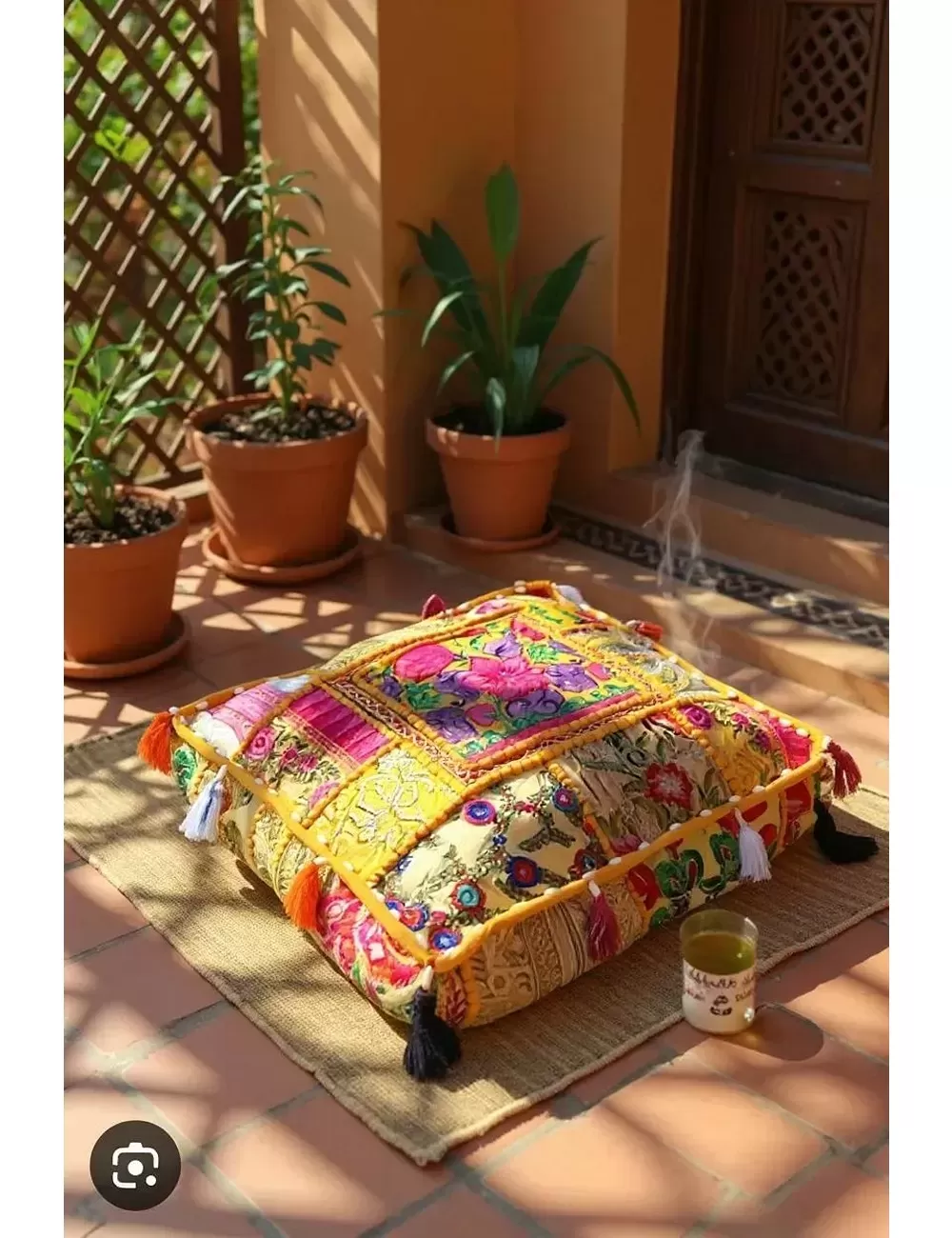 Handmade Meditation Square Ottoman (Assorted Patches) | Pouf Cushion