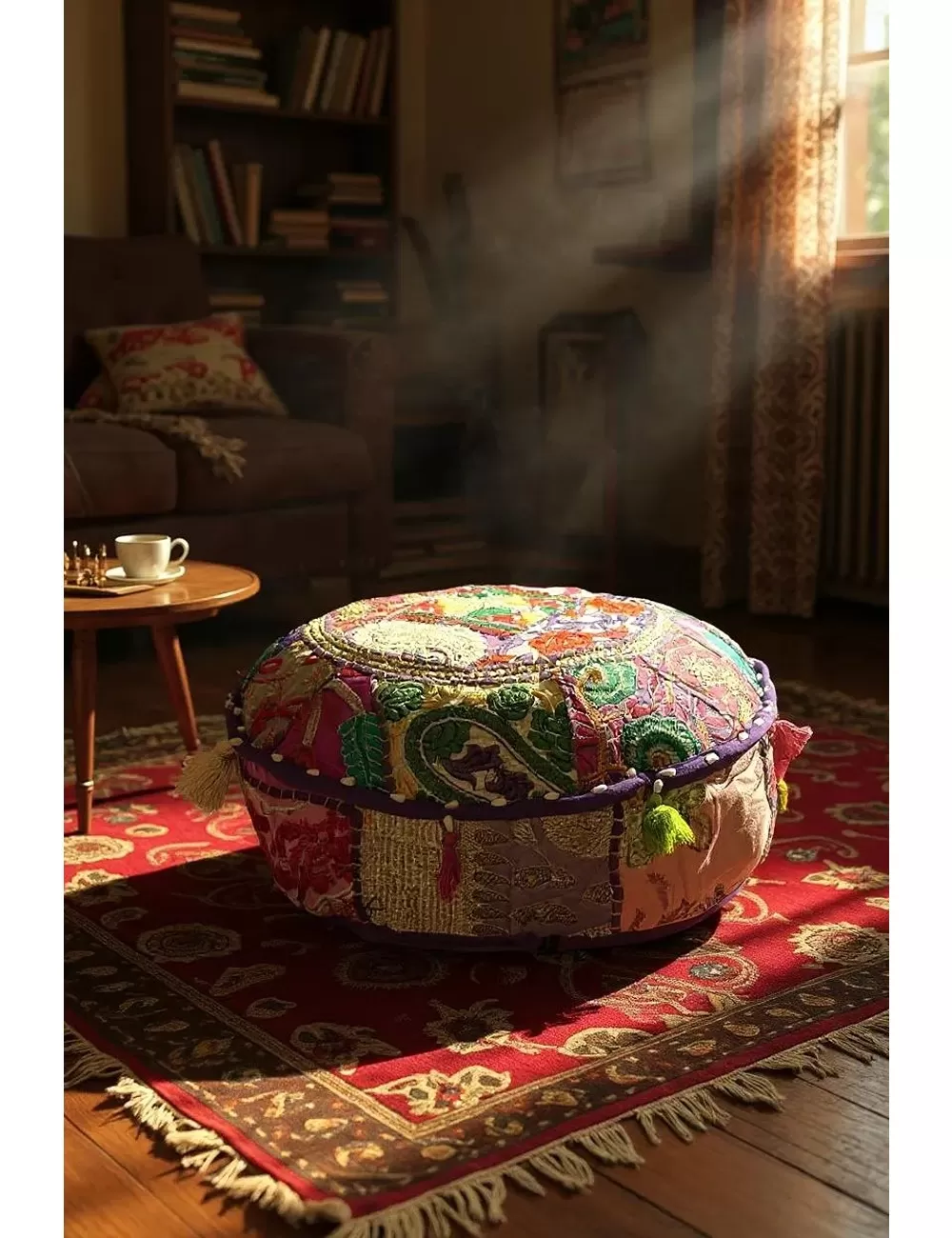 Handmade Round Ottoman (Assorted Patches) | Pouf Cushion