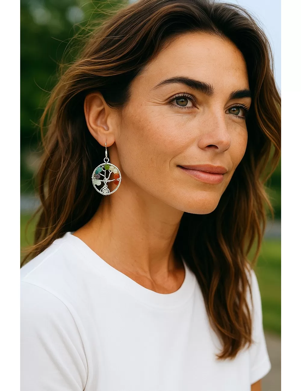 Tree of Life Dangling Earrings: Assorted Stones & Colors (Gold,Silver)