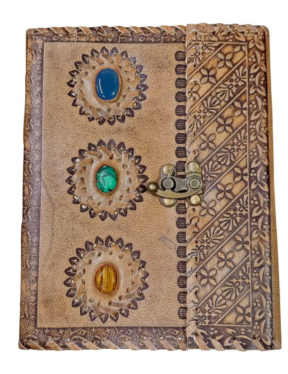 RLD-12 : Leather Latch Up Diary With Gemstones : 16X20 cms : Assorted Stones