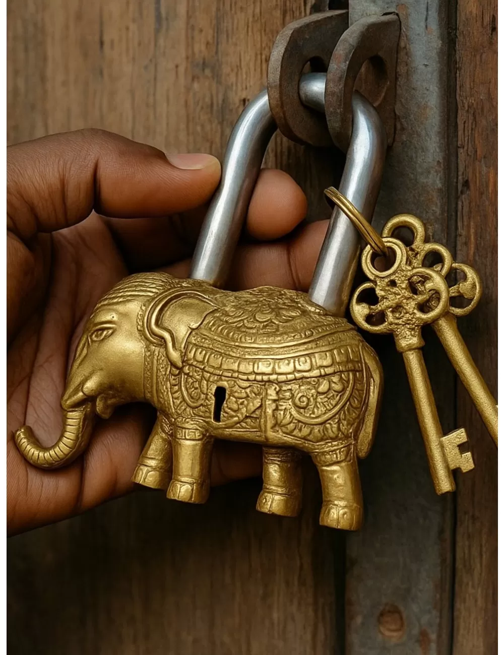 DL-4 : Brass Elephant Lock and Key Set