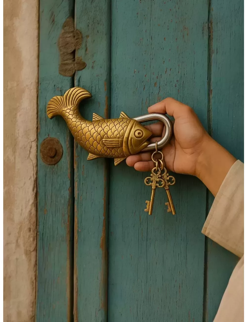 DL-2 : Brass Fish Lock and Key Set