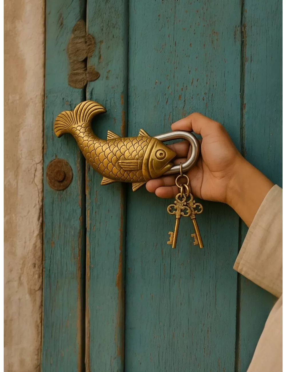 DL-2 : Brass Fish Lock and Key Set