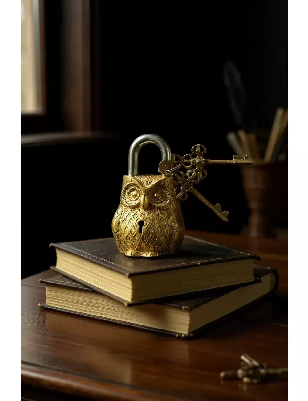 DL-1 : Brass Owl Lock and Key Set