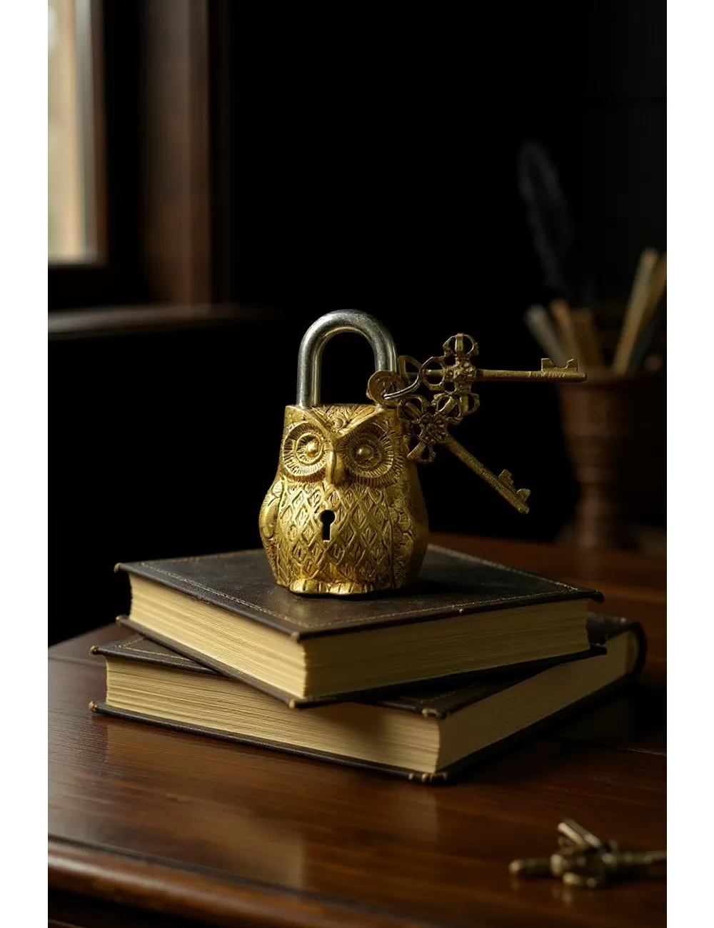 DL-1 : Brass Owl Lock and Key Set