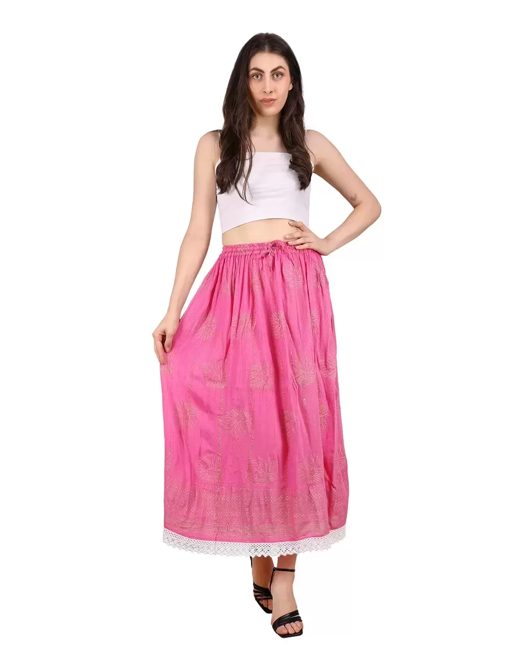 UT-04 : Printed Skirt with Lace Trim