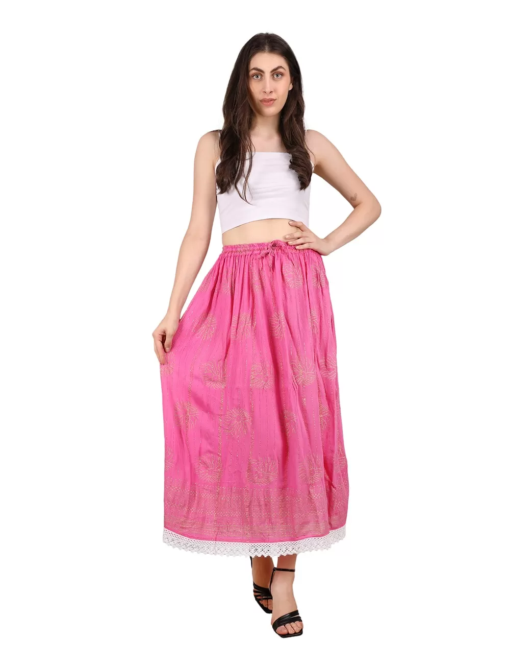 UT-04 : Printed Skirt with Lace Trim