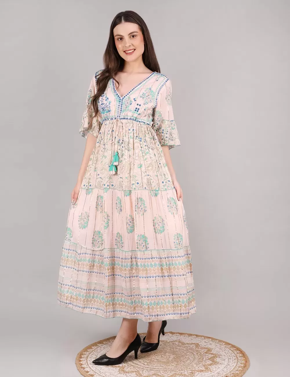 GE-06 : Mid Sleeve Boho Maxi Dress