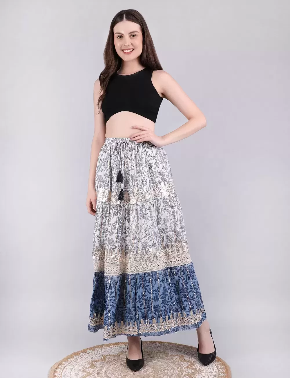 H-13 : Gold Printed Skirt