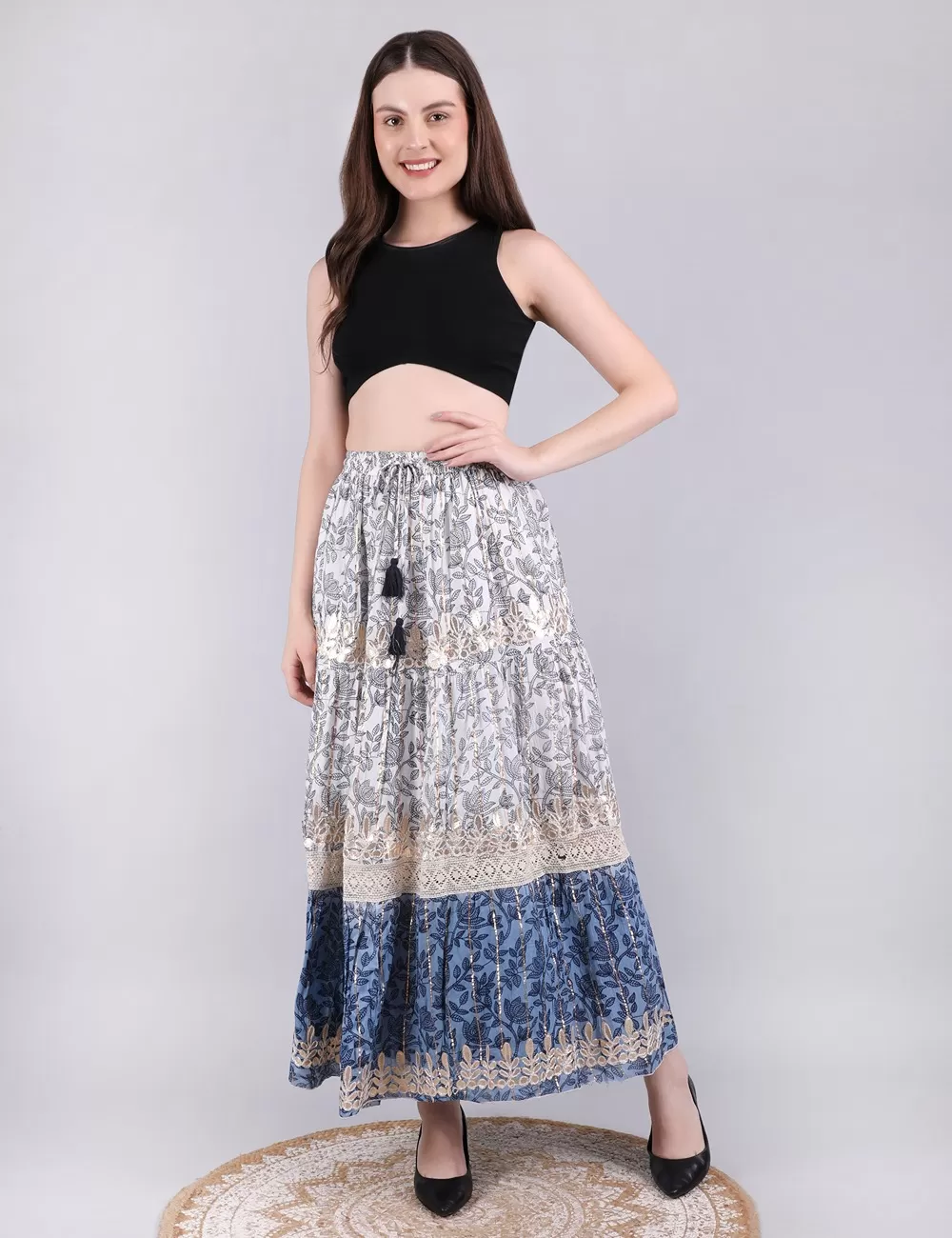 H-13 : Gold Printed Skirt