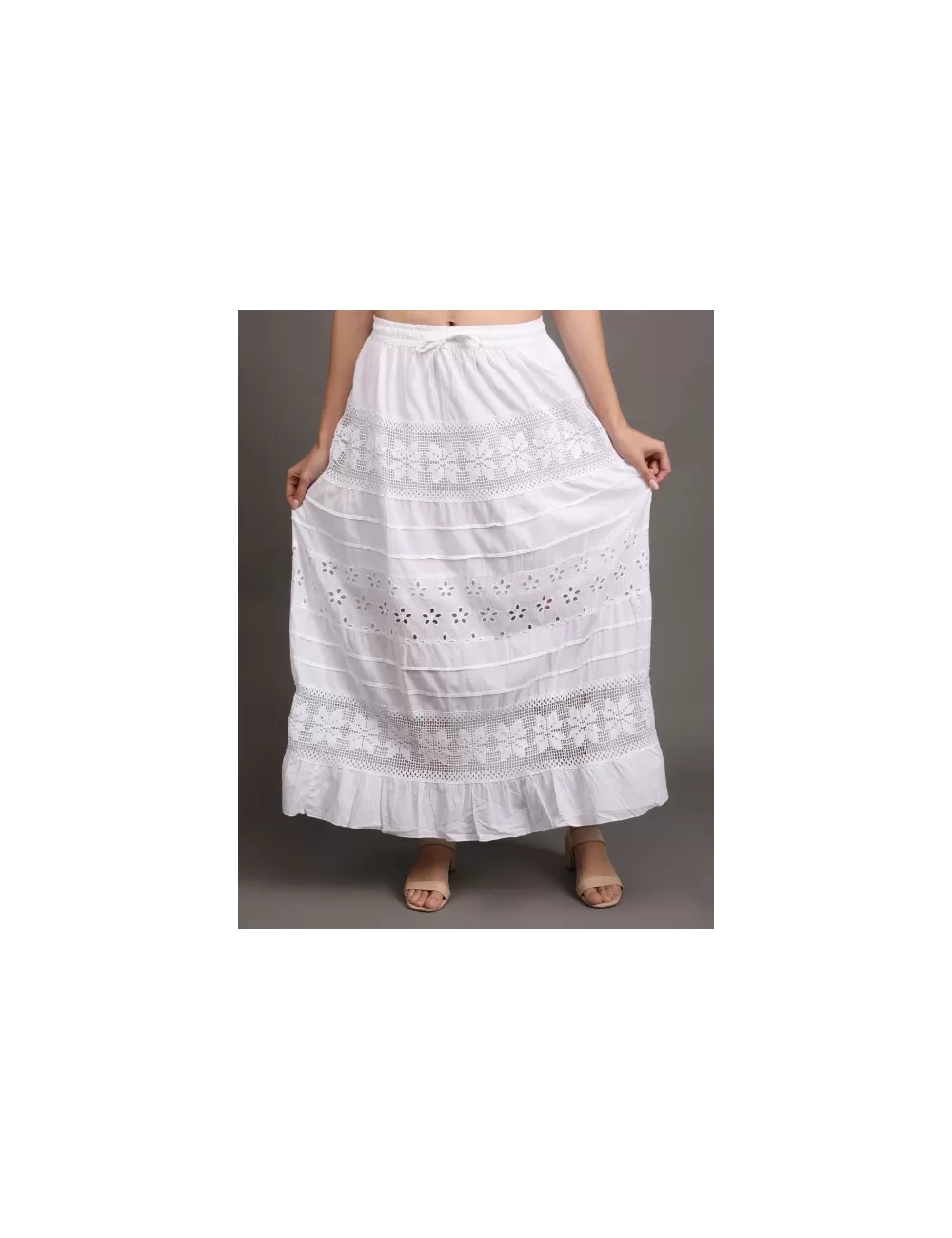 M-05 : White Embroidered Lace Maxi Skirt