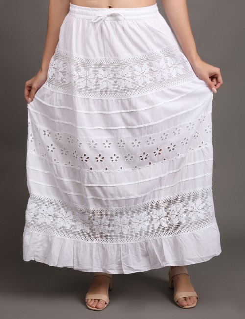 M-05 : White Embroidered Lace Maxi Skirt
