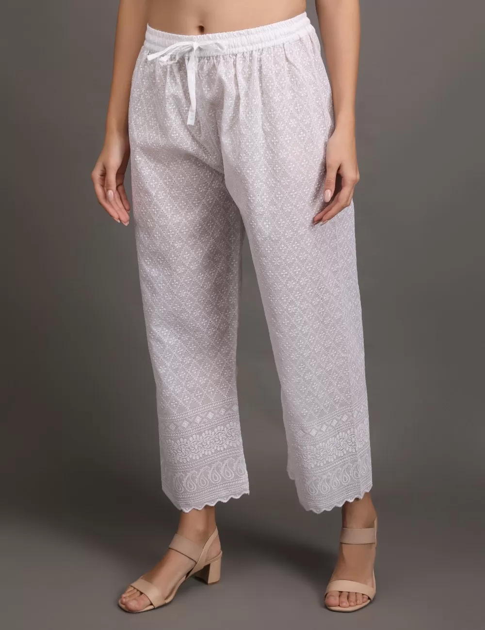 M-08 : White Chikankari Pants