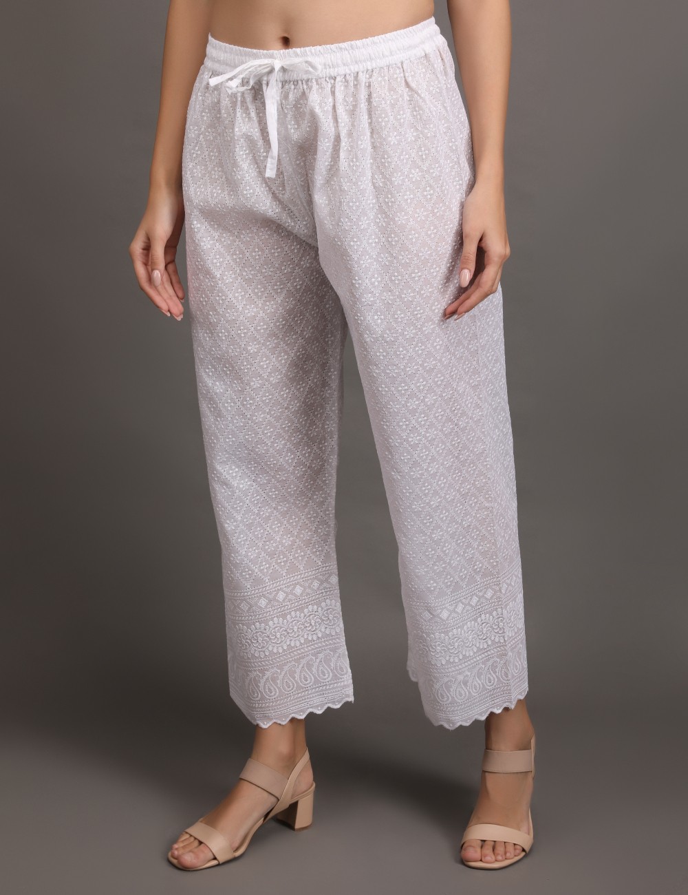 M-08 : White Chikankari Pants