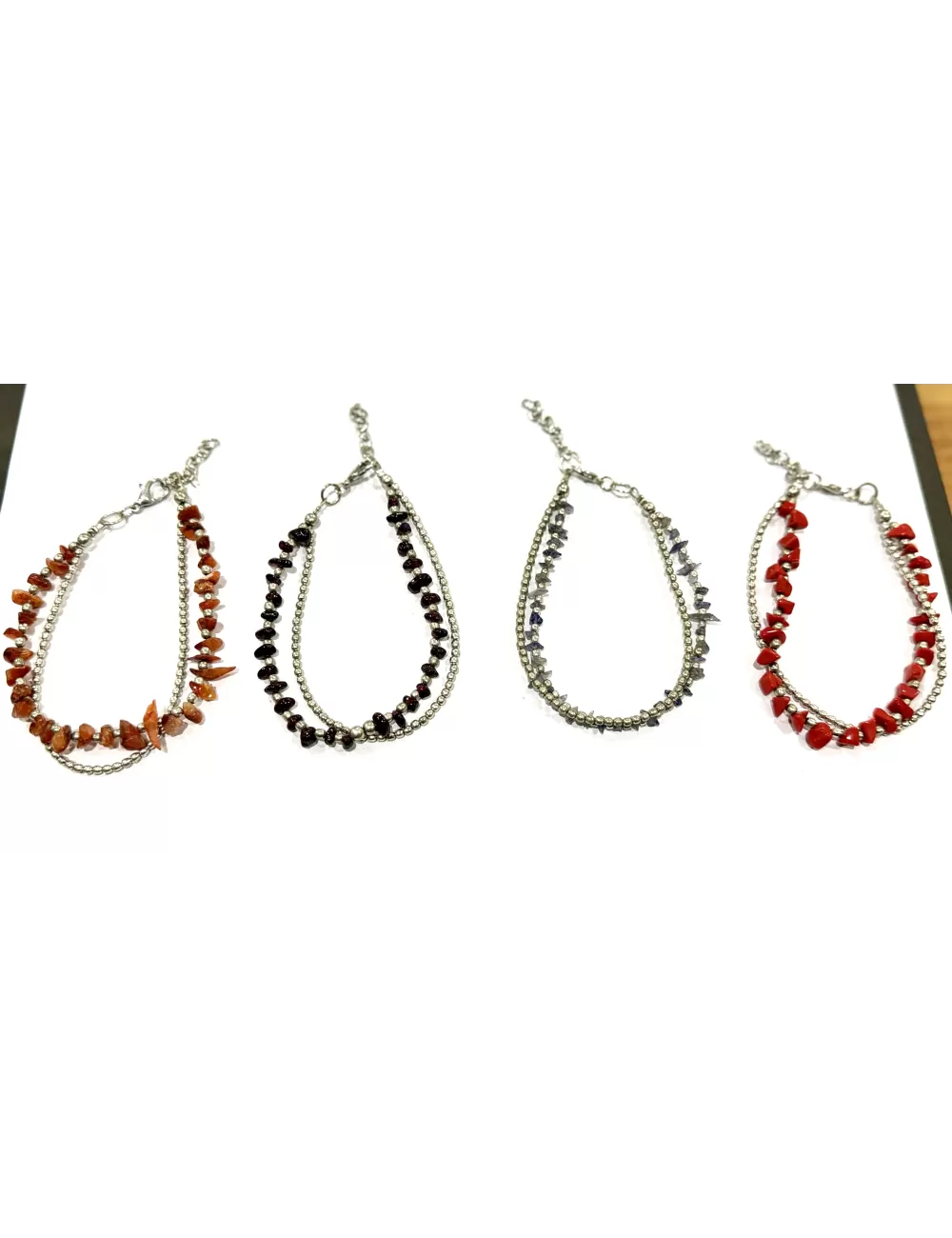 GAA-5 : Natural Stones & Brass Double Layer Anklet: Assorted Colors (Gold, Silver)