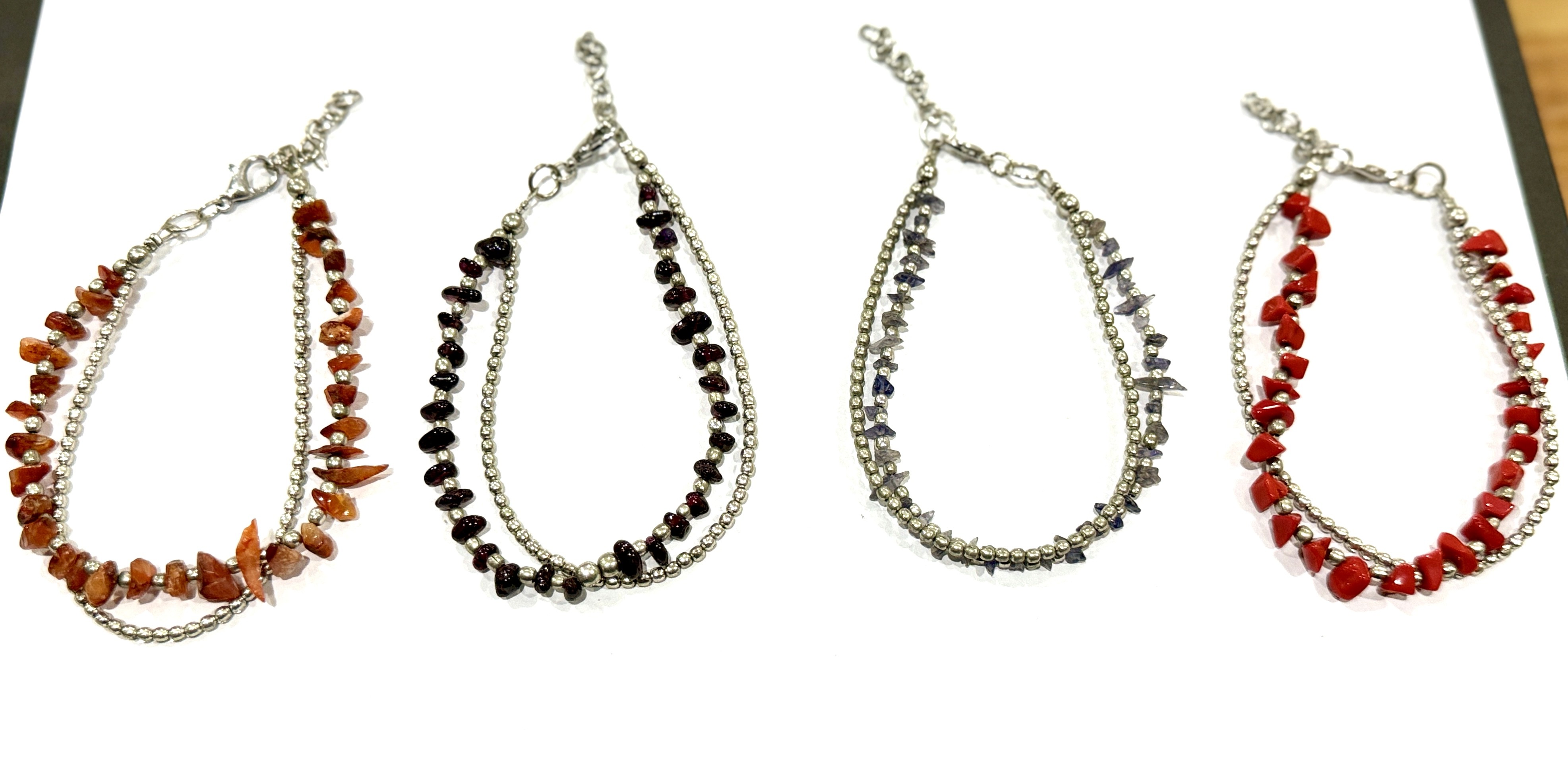 GAA-5 : Natural Stones & Brass Double Layer Anklet: Assorted Colors (Gold, Silver)