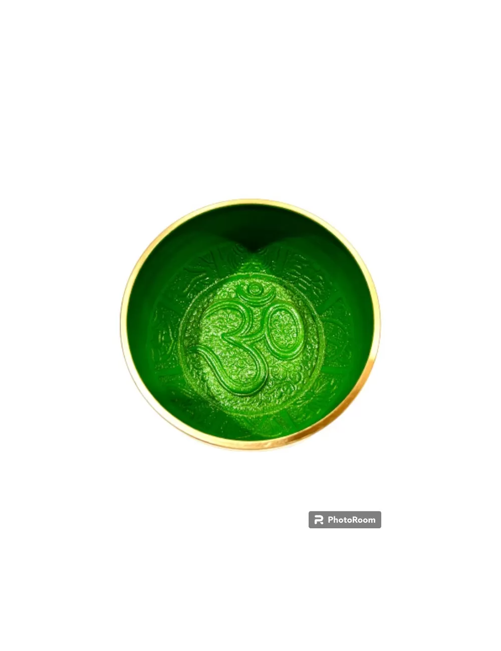 Brass Singing Bowl with Stick - 10.5 cm - Green Color - Assorted Designs
