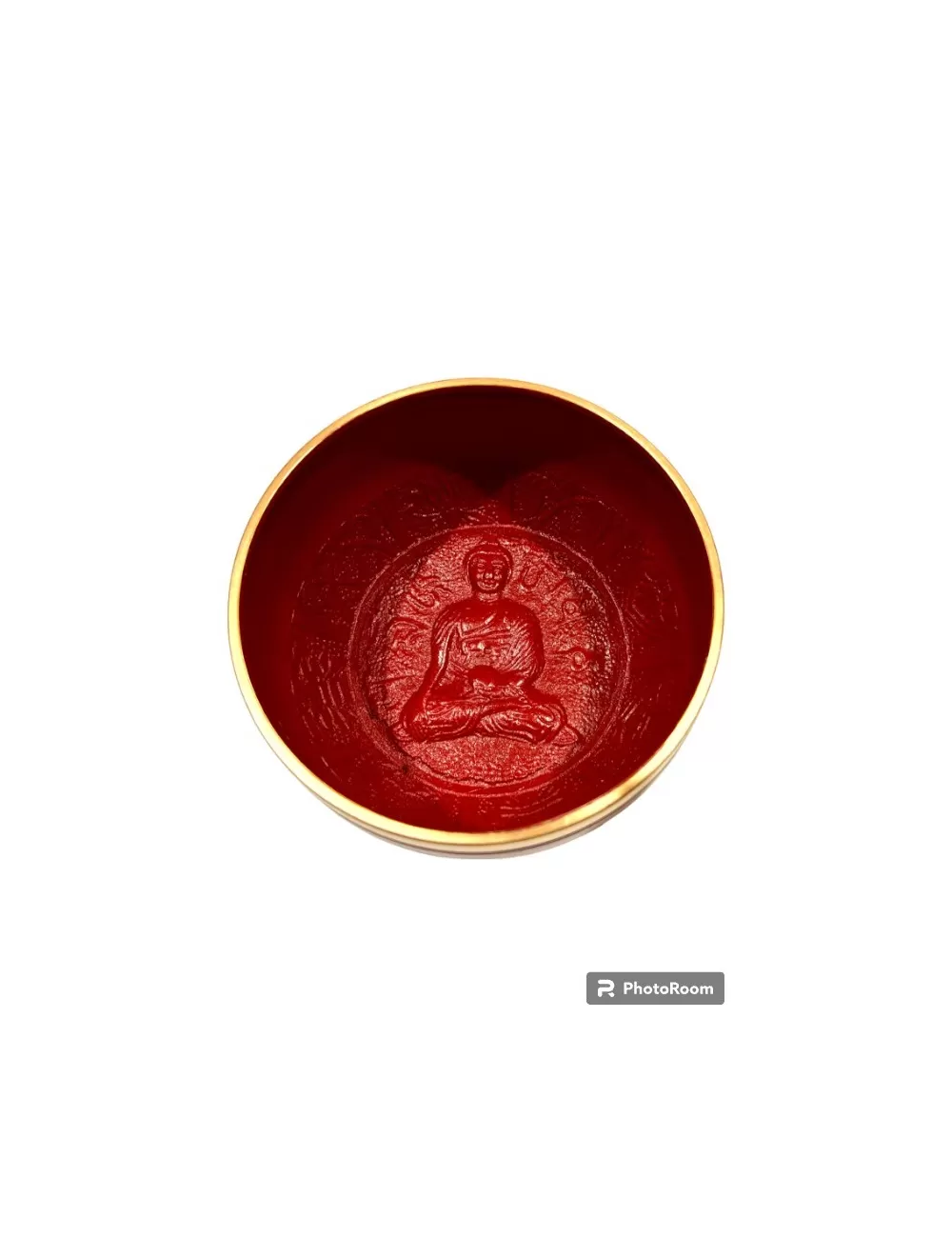 Brass Singing Bowl with Stick - 10.5 cm - Red Color - Assorted Designs