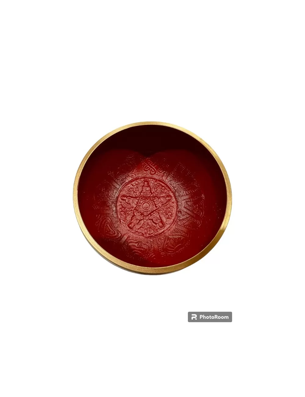 Brass Singing Bowl with Stick - 12 cm - Red Color - Assorted Designs