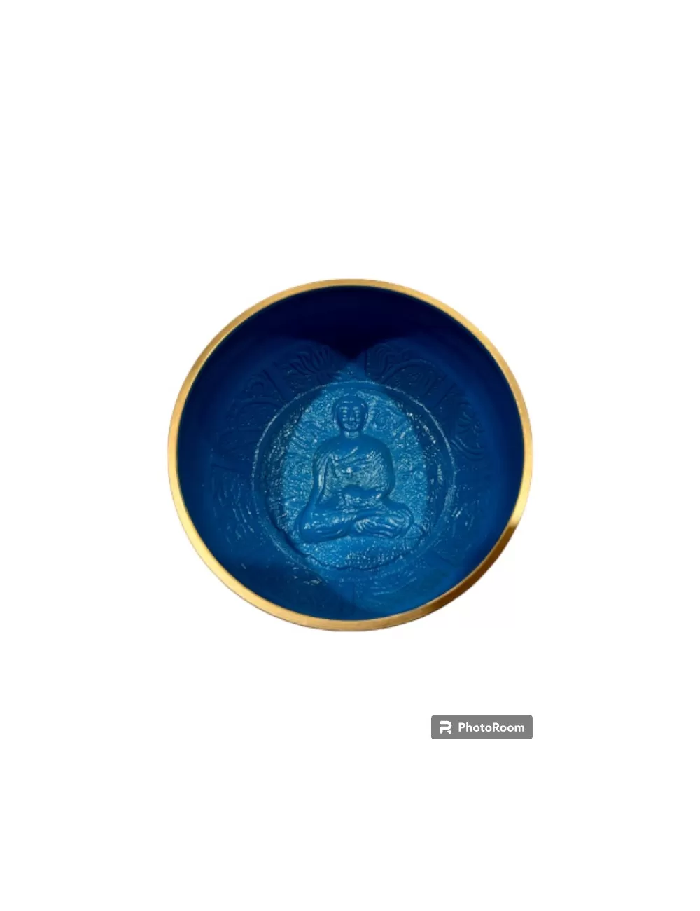 Brass Singing Bowl with Stick - 12 cm - Blue Color - Assorted Designs