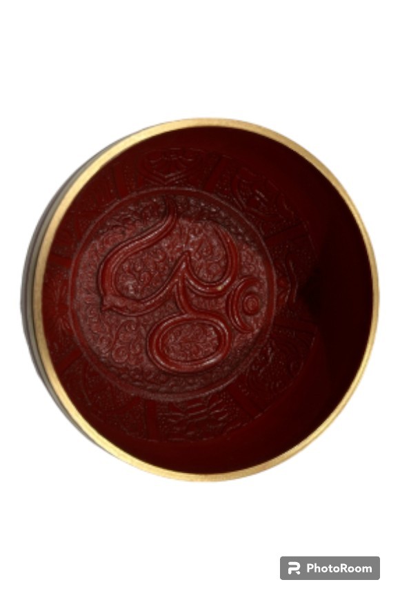 Brass Singing Bowl with Stick - 14 cm - Red Color - Assorted Designs