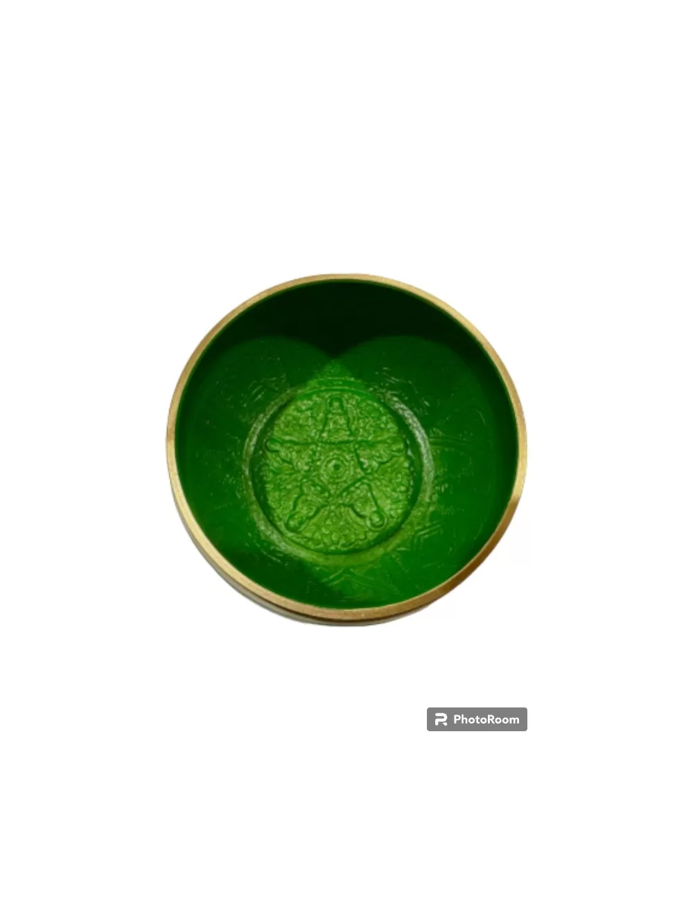 Brass Singing Bowl with Stick - 14 cm - Green Color - Assorted Designs
