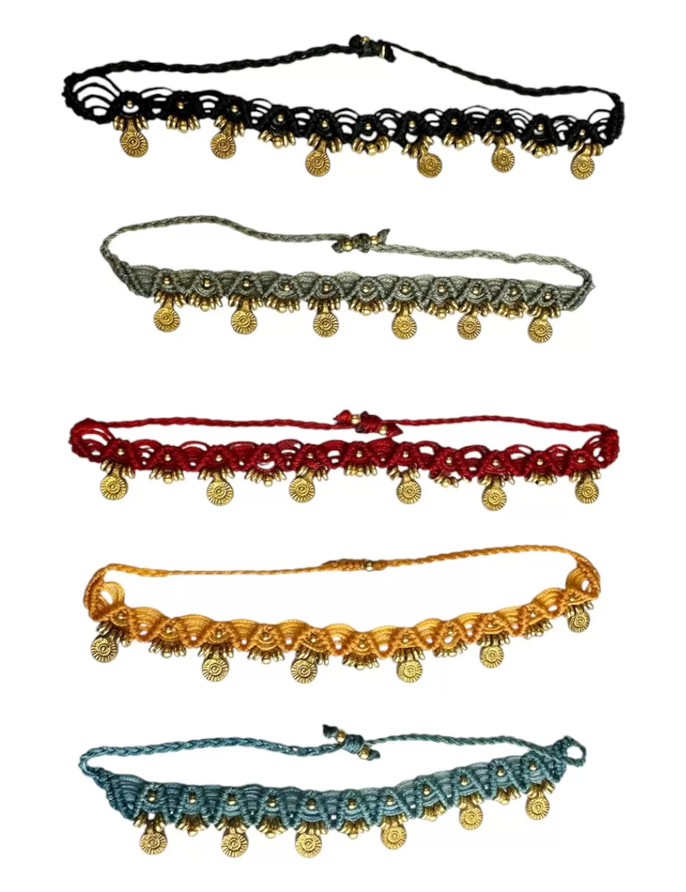 KAJ-2 : Macrame Anklet with Brass Beads: Round