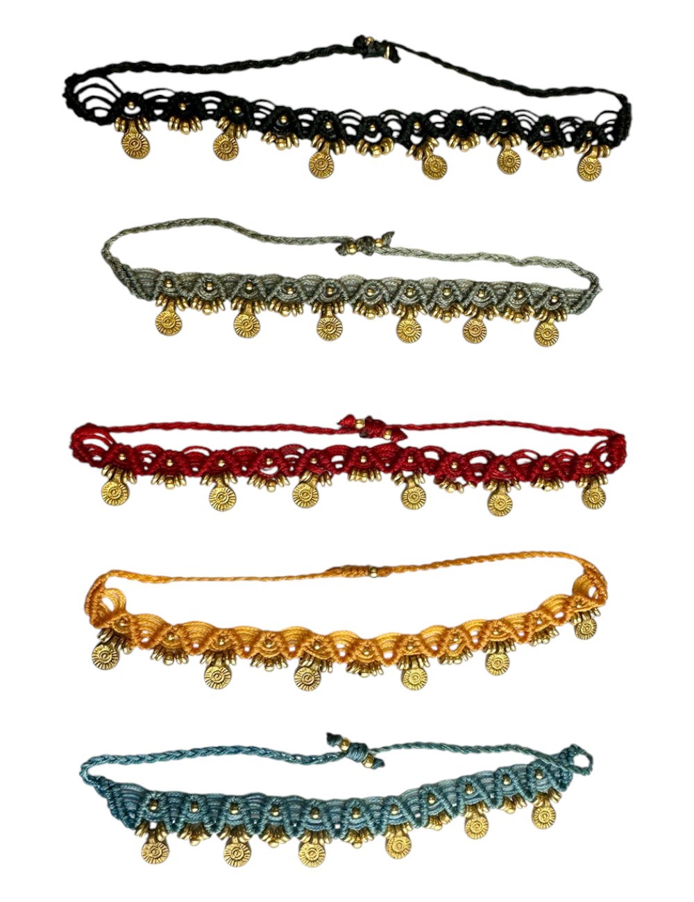 KAJ-2 : Macrame Anklet with Brass Beads: Round