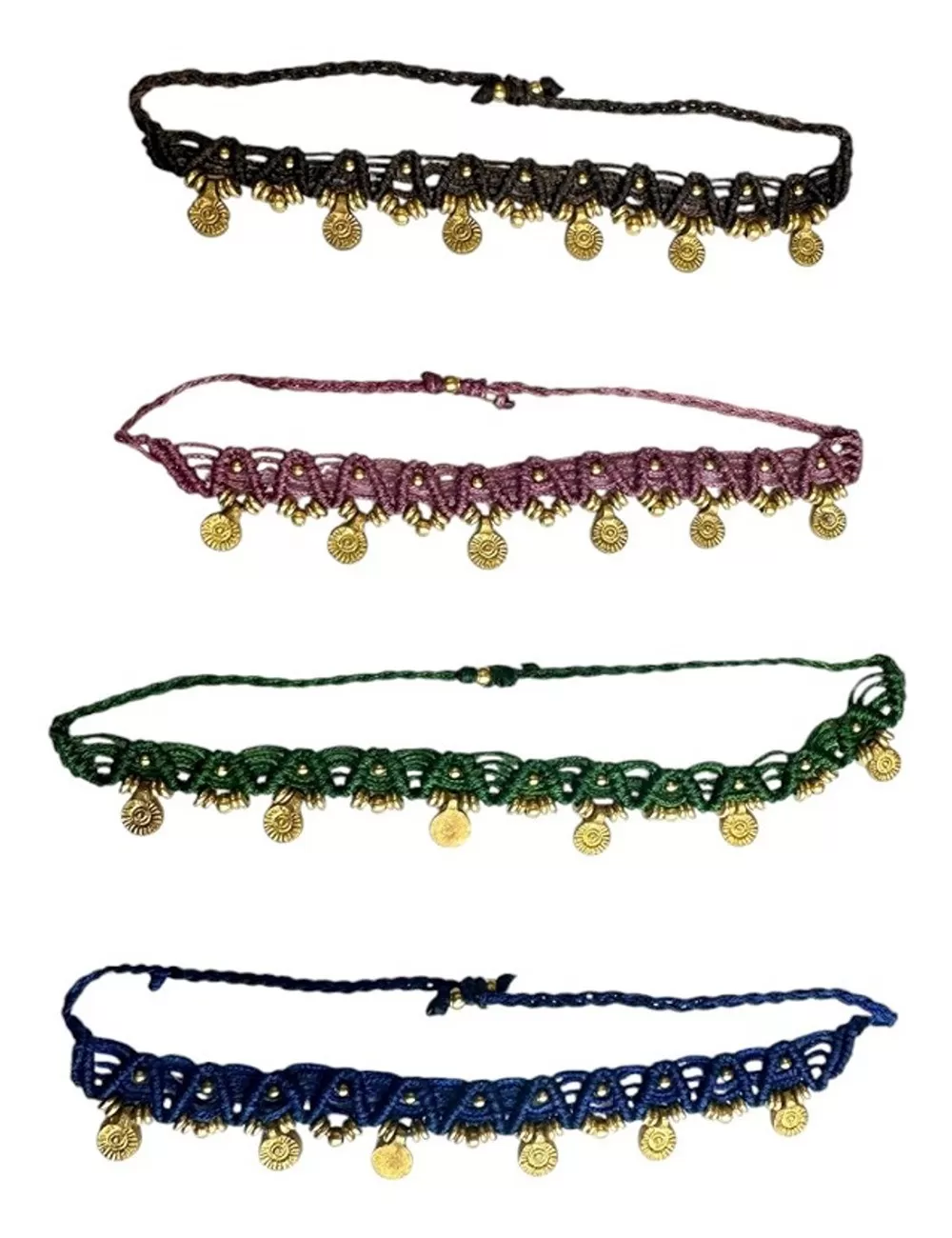 KAJ-2 : Macrame Anklet with Brass Beads: Round