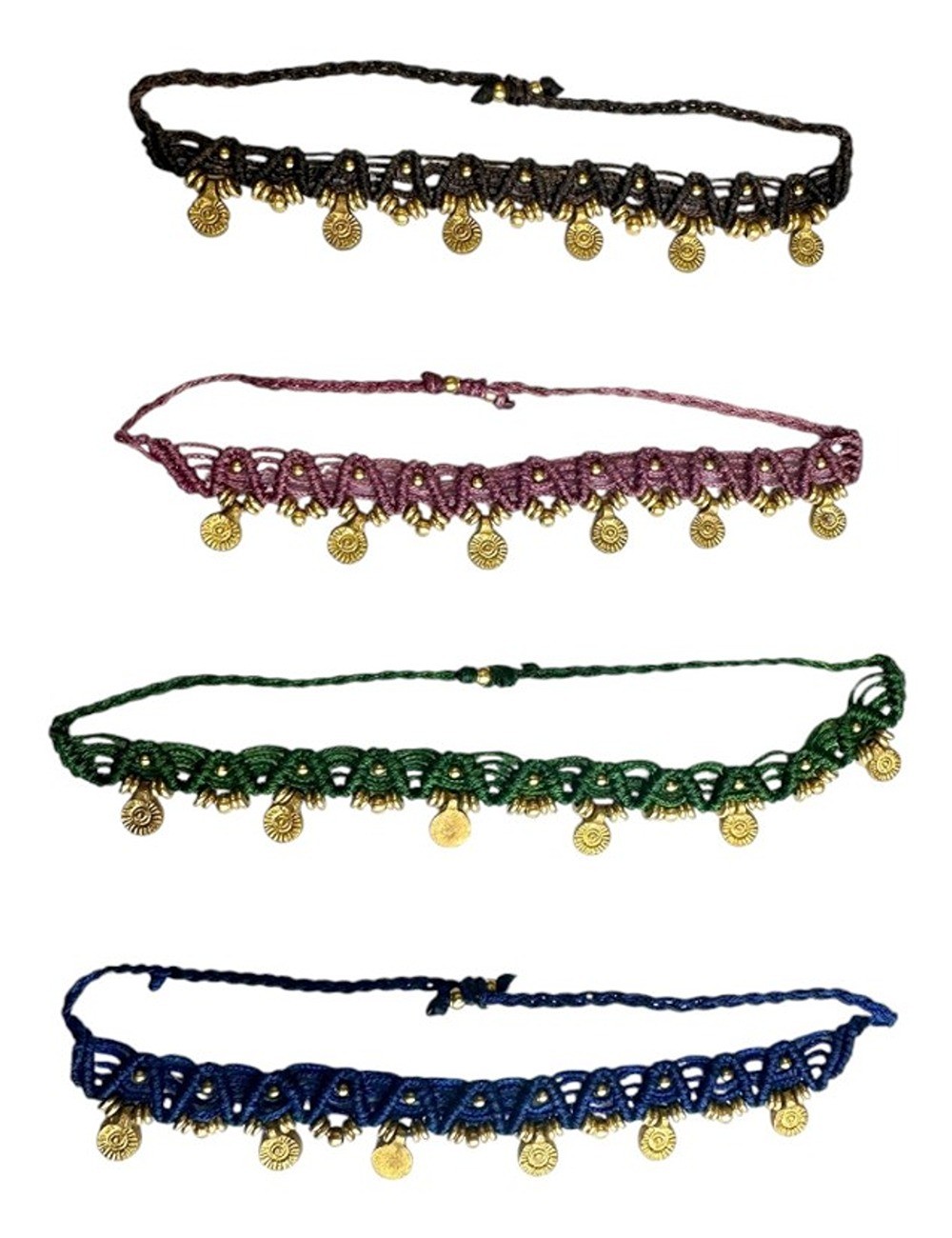KAJ-2 : Macrame Anklet with Brass Beads: Round