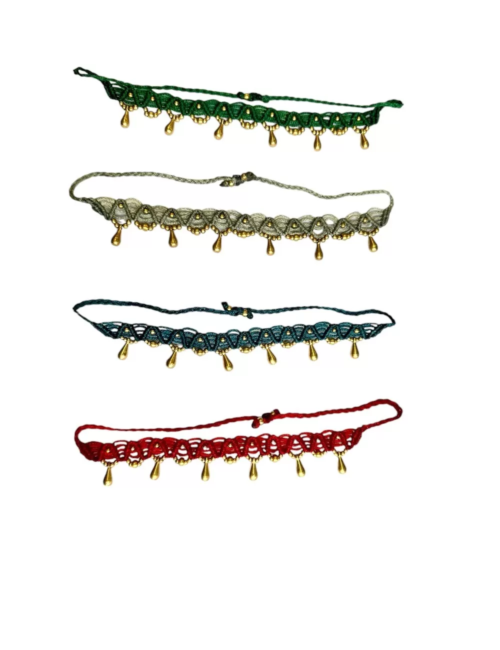 KAJ-3 : Macrame Anklet with Brass Beads: Rain Drop