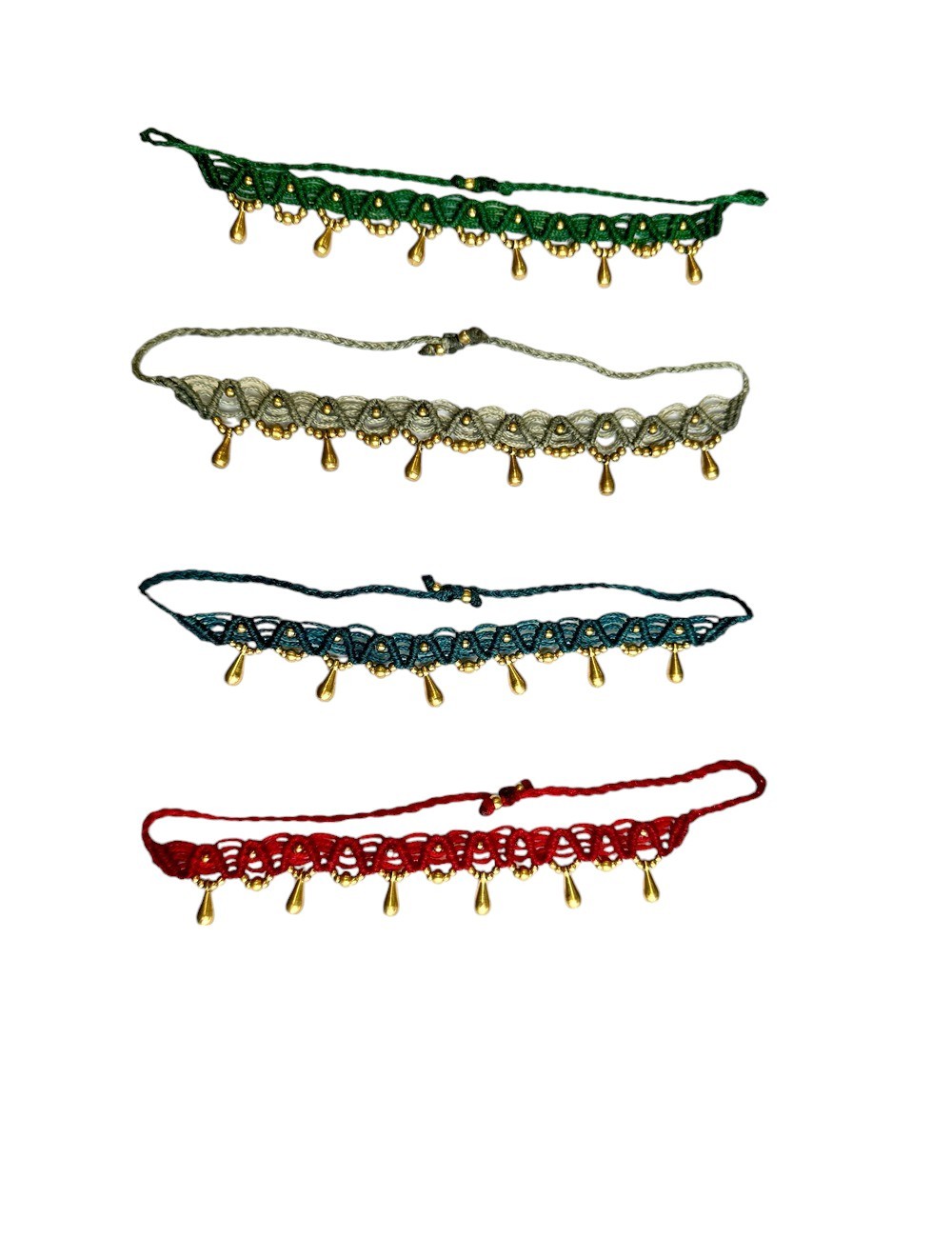 KAJ-3 : Macrame Anklet with Brass Beads: Rain Drop